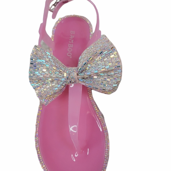 New Women's Bamboo Pink Rhinestone Jelly Thong Sandals - Picture 6 of 10